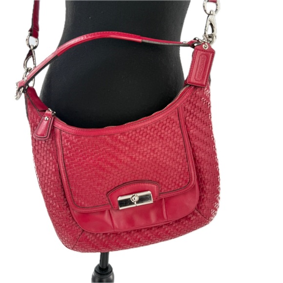 Coach Handbags - COACH Kristin Woven Leather Hobo Satchel Shoulder Crossbody Bag Scarlet Red